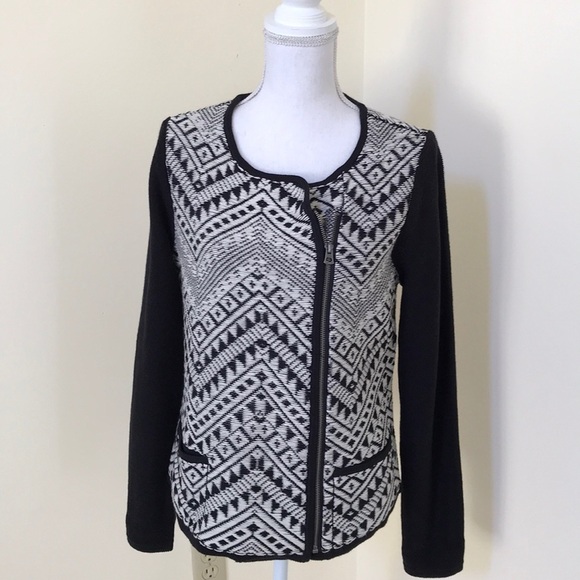 LUCKY BRAND Size L Black Combo sweater jacket